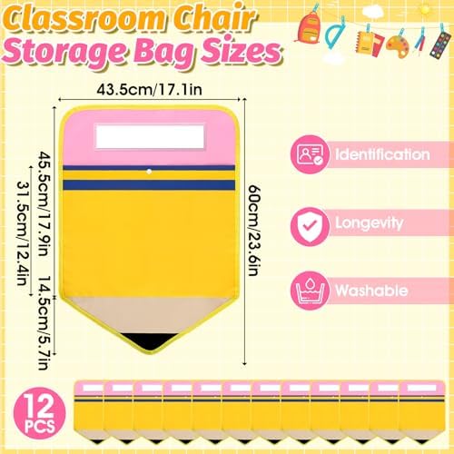 12 Pack Pencil Chair Pockets for Classrooms 17x18 Inch Seat Sacks - Image 2