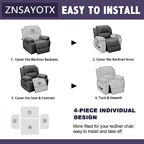 ZNSAYOTX Stretch Velvet Recliner Cover 4-Pieces, Thick Soft Recliner Chair - Image 7