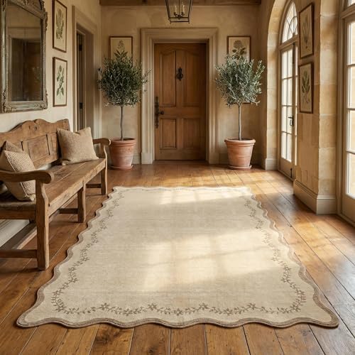 GarveeHome 3x5 Scalloped Washable Area Rug Non Slip Bedroom Entryway Rug - Image 3