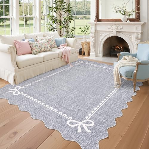 GarveeHome Scalloped Bow Rug 5x7 Washable Grey Rugs by GarveeHome