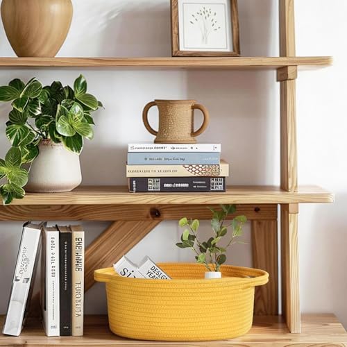 Small Yellow Woven Basket, Cotton Rope Kids Dog Cat Toy Bin Box, Cute Baby - Image 6