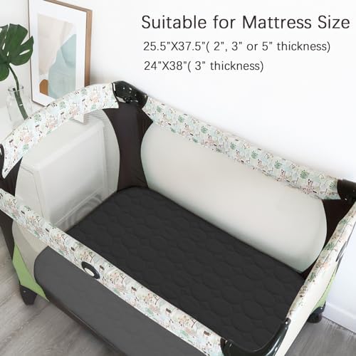 Pack and Play Sheets Fitted Quilted Waterproof Protector, 2 Pack Pad Covers - Image 4