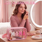 Kacctyen Mama Makeup Bag Mom Pouch Clear Chenille Letter Cosmetic Pouch - Image 4