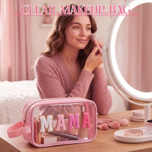 Kacctyen Mama Makeup Bag Mom Pouch Clear Chenille Letter Cosmetic Pouch - Image 4