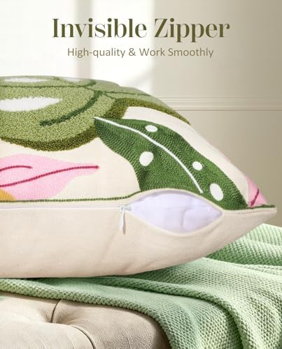 Embroidered Throw Pillow Cover, 18x18 Inch, Monstera Leaves - Image 3