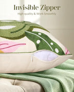 Embroidered Throw Pillow Cover, 18x18 Inch, Monstera Leaves - Image 3