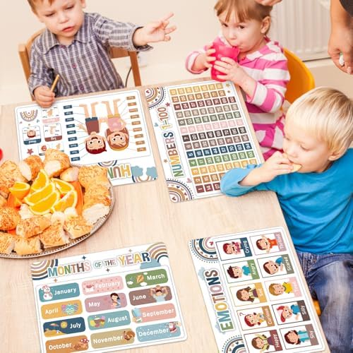 Preschool Placemats Set of 6 Boho Kid Plastic Table Mat 17×13×0.04in - Image 5