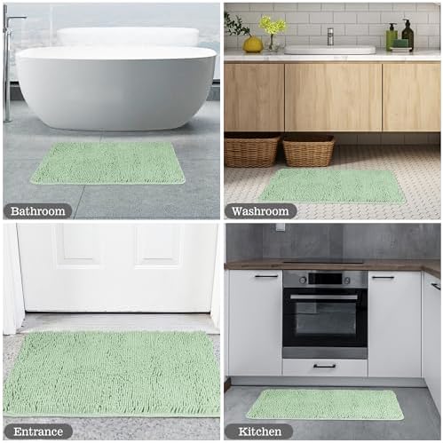 Yeaban Chenille Sea Foam Bathroom Rug 20"x32", Non-Slip Rubber Backing - Image 5