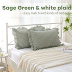 2 Pack Sage Green Gingham Ruffle Pillow Shams King Size 20"x36" - Image 2