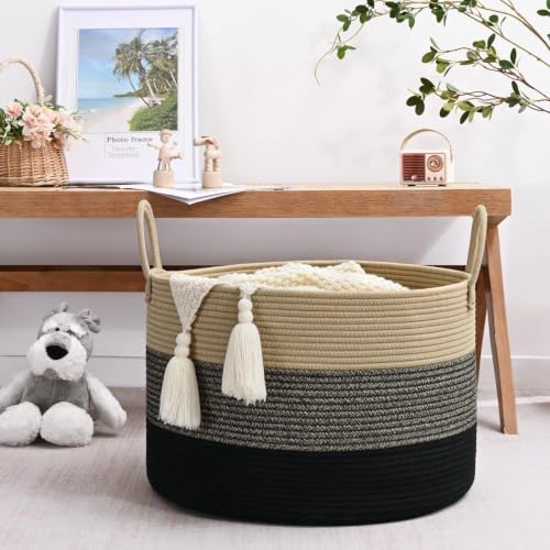 67L Large Woven Blanket Basket, Cotton Rope Baby Laundry Hamper - Image 2