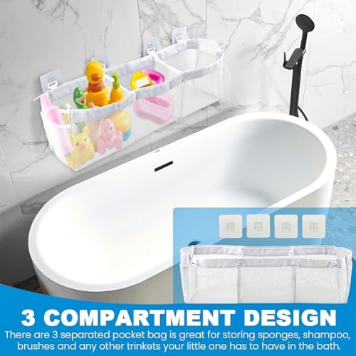 3‑Compartment Bath Toy Storage Mesh Organizer, Wall‑Mount Shower Caddy - Image 5