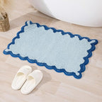 ORTIGIA Small Blue Scalloped Bath Mat, Cute Plush Microfiber Scallop Bathroom by ORTIGIA