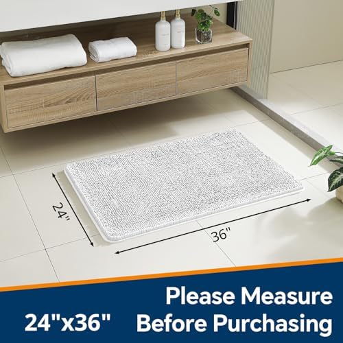 Chenille Bathroom Rug 24"x36" Light Gray, Non-Slip Plush Bath Mat - Image 2
