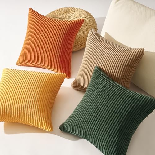 Topfinel 16x16 Inch Set of 4 Green Rust Throw Pillow Covers Boho Farmhouse - Image 4