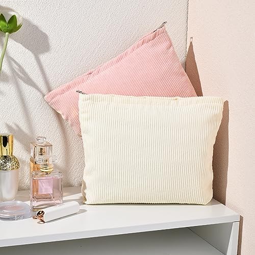 SOIDRAM 2 Pieces Corduroy Makeup Bag Large Corduroy Cosmetic Bag Capacity - Image 7