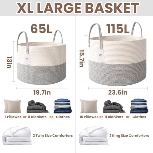 JMvicyroam 115L Extra Large Machine Washable Cotton Rope Blanket Basket - Image 3