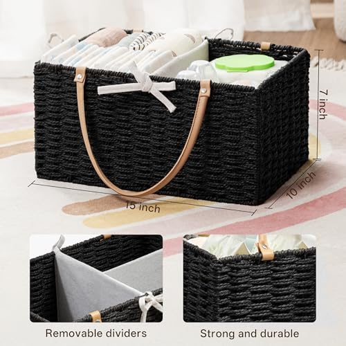 Angelhood Large Baby Diaper Caddy Organizer, Paper Rope Storage Baskets - Image 2