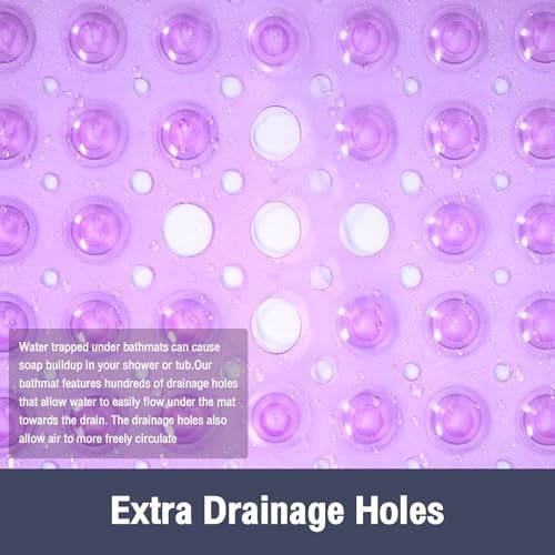 Square Shower Mat Bathtub Bath Mat Non Slip Clear Purple 21"x21" - Image 4