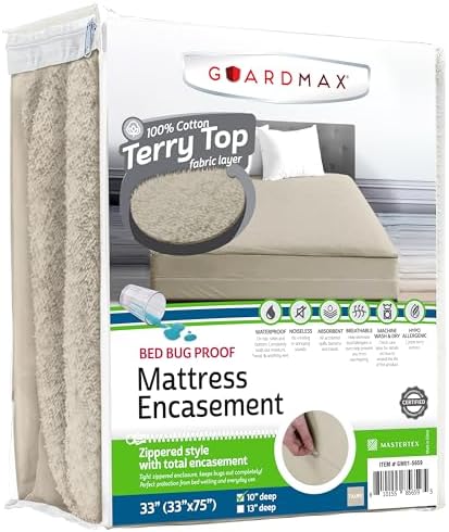 Guardmax Cot Mattress Encasement Zippered, 100% Waterproof Mattress Protector by Guardmax