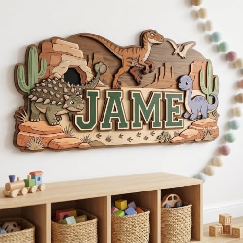 Personalized Dinosaur Nursery Name Sign, Custom Dino Bedroom Wall Decor - Image 4
