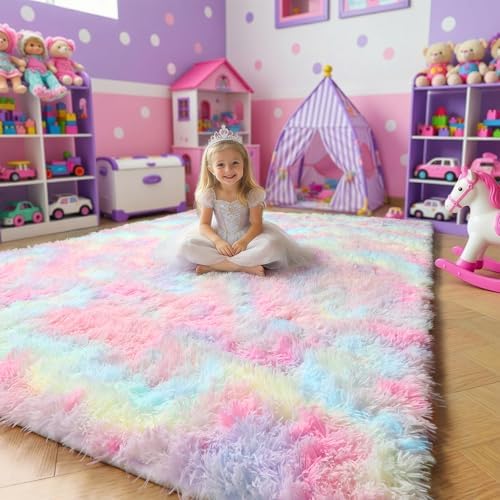 Amdrebio Rainbow Unicorn Pastel Cute Area Rug 4x6 - Image 5