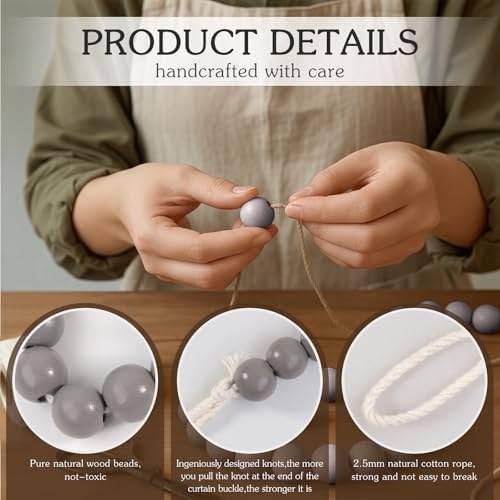 Hion 4 Pcs Boho Curtain Tiebacks, Wood Beads Curtain Holdbacks, Outdoor - Image 3