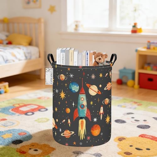 Space rocket Storage Bin Foldable Nursery Basket - Image 3