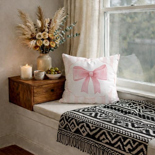 Coquette Pink Bow Pillow Covers 18x18, Coquette Room Decor, Blush Pink Striped - Image 6
