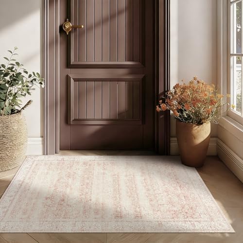 Pink Small Throw Rug for Bedroom 2x3 Washable Boho Vintage Soft Area Rugs by BILEEHOME