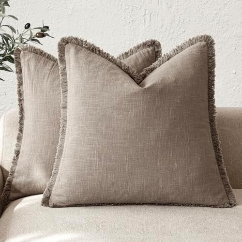 Foindtower Decorative Linen Fringe Throw Pillow Covers 26×26 Inch by Foindtower