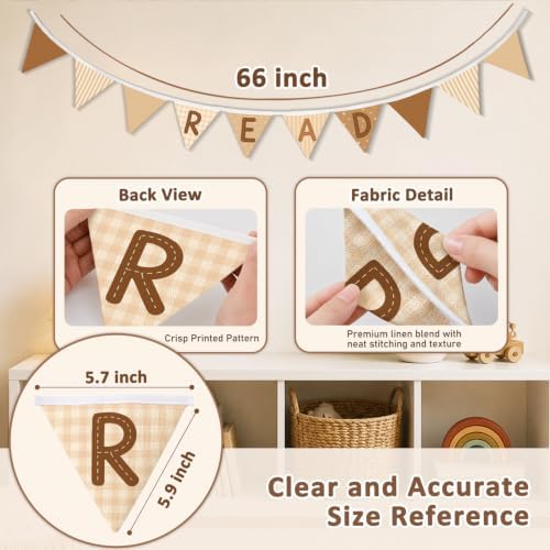 Reading Corner Decor Banner Neutral Brown READ Sign Garland Flags - Image 3