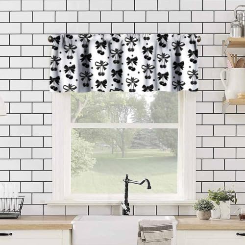 Black Bow Valance, Vintage Dark White Cherry Ribbon Bows Aesthetic Print - Image 4