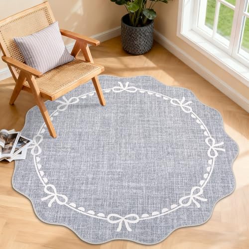 GarveeHome 4ft Round Rugs Washable Scalloped Bow Rug by GarveeHome