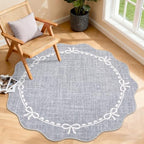 GarveeHome 4ft Round Rugs Washable Scalloped Bow Rug by GarveeHome