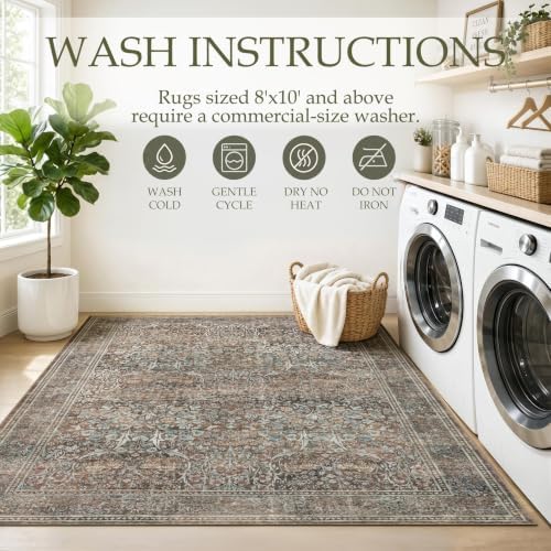JOLLYVOGUE Runner Rug, 2x10 Washable Vintage Floral Rug, Vintage Brown - Image 7