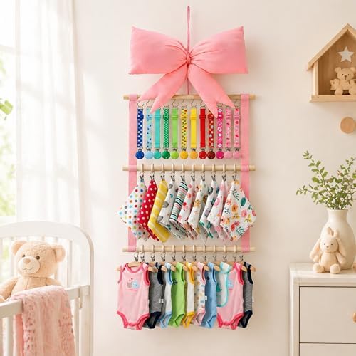 Sliner Pink Bow Baby Organizer for Girls, 3 Tier Bibs Pacifier Holder - Image 2