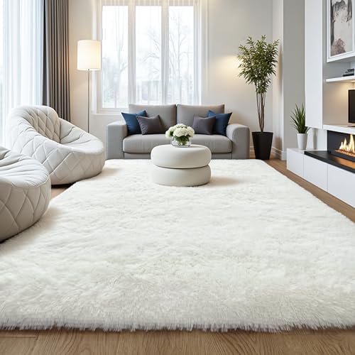 KICHOWUA Cream White Fluffy 9x12 Area Rug Bedroom Living Room Soft Shag by KICHOWUA
