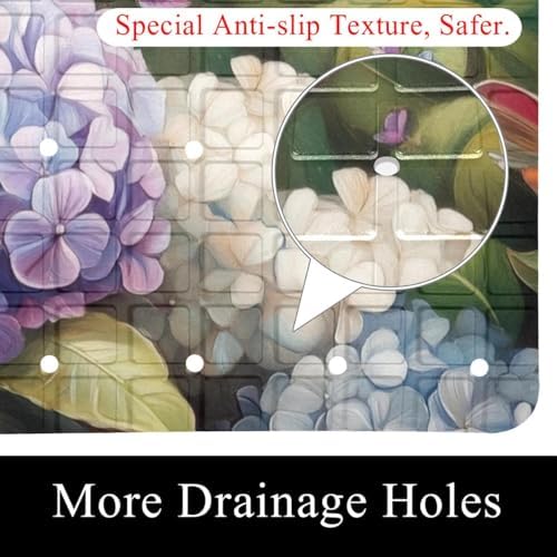 Bathtub Mat Non Slip 26.8x15.1 Inch, Hummingbird Floral Hydrangea Shower Mat - Image 2