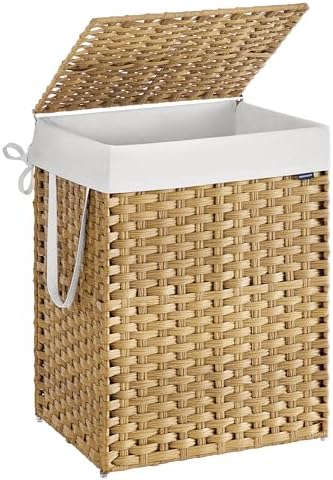 SONGMICS Laundry Hamper with Lid, 29 Gal Synthetic Rattan by Unknown