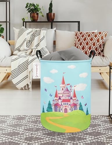 Foldable Waterproof Round Fabric Laundry Basket Home, Forest Castle - Image 6