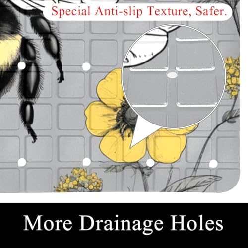 Shower Mat Non Slip 26.8 x 15.1 Inches, Bee Floral Bathtub Mat Shower Stall Mats - Image 2