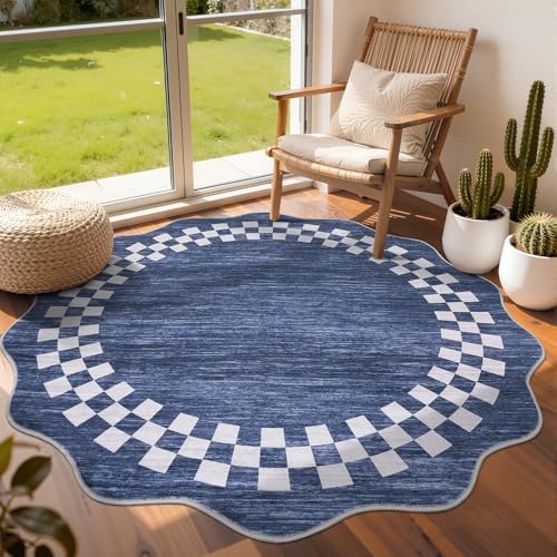 GarveeHome Scalloped Round Rug 4ft Washable Modern Solid Color Circle Rugs by GarveeHome