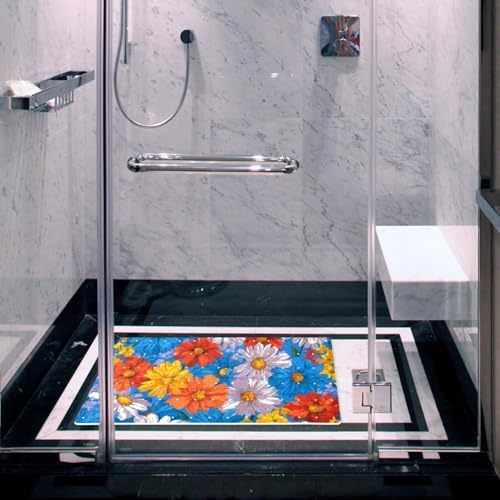 Shower Mat Non Slip 26.8 x 15.1 Inches, Daisies Flowers Bathtub Mat Shower - Image 6