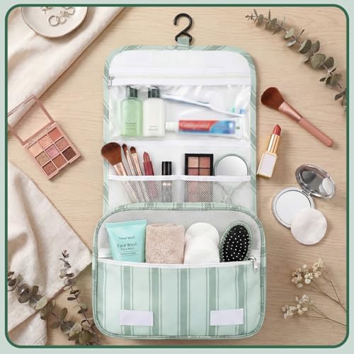 Hanging Toiletry Bag for Women, Portable Sage Green Travel Summer Beach Bag - Image 5