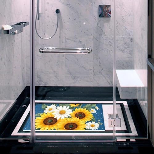 Shower Mat Non Slip 26.8 x 15.1 Inches, Daisy Sunflowers Bathtub Mat Shower - Image 6