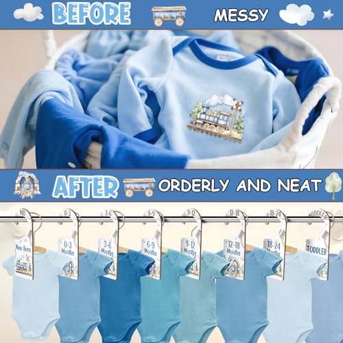 Baby Closet Dividers 8PCS, Retro Train Themed Wooden Double-Sided Clothes Size - Image 3