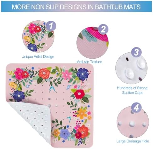 Square Shower Mat Non Slip 21x21 Inch, Plant Anti Slip Shower Mat - Image 5