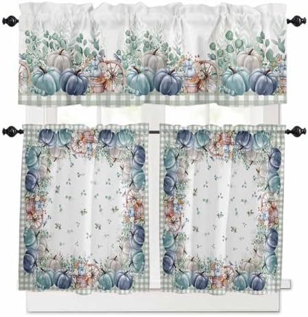 Fall Thanksgiving Kitchen Curtains and Valances Set, Farmhouse Plaid by VandarllinHomeKitchenDecor