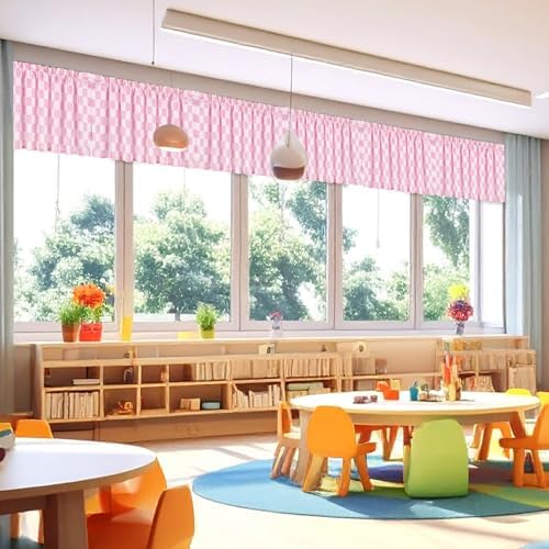 Mindsoft 4 Pcs Pink Checkered Window Valance Curtains - Image 5