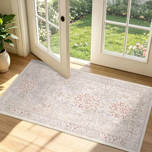 Small Washable Ktichen Rugs 2x4, Tree of Life Floral Animal Area Rug by Jainmy
